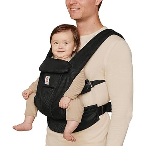 Ergobaby Omni Deluxe Baby Carrier Newborn to Toddler - Breathable Baby Carriers for Summer - All-Position Carrier with Enhanced Lumbar Support & Airflow (7-45 Pounds), Mesh, Onyx Black