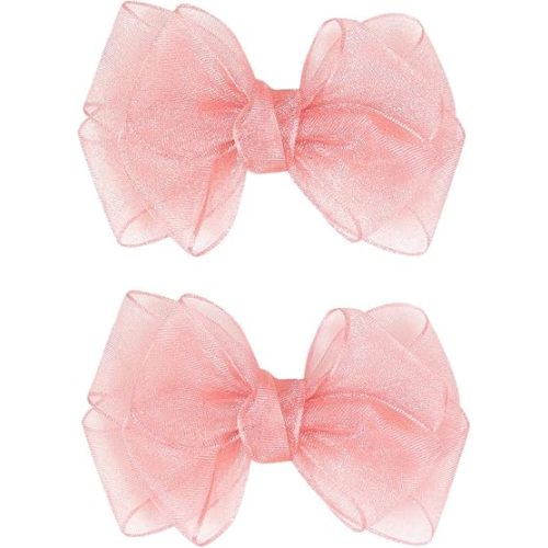 3.5-Inch Organza Hair Bows for Girls - Elegant Sheer Ribbon Alligator Clips for Toddlers, Kids, and Teens - Pack of 2, Pink