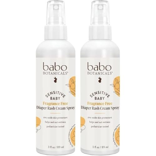 Babo Botanicals Sensitive Baby Fragrance-Free Diaper Rash Cream Spray - No touch, mess-free application - 14.9% Zinc Oxide - Shea Butter, Olive Oil & Aloe Vera - For Babies – 3fl.oz.