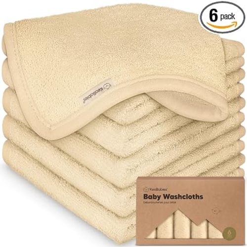 6-Pack Baby Washcloths – Soft Absorbent Viscose from Bamboo Washcloths for Face, Body, Baby Towels for Newborn, Kids, Toddlers, Infant, Gentle on Sensitive Skin, 10x10 Reusable Face Towels (Khaki)