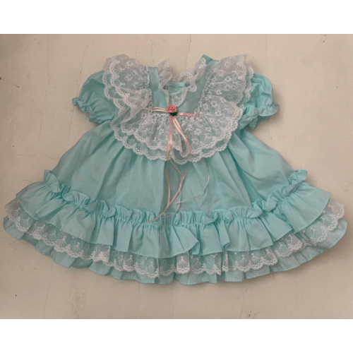 Vintage Baby Girl Cutest One Ruffle Lace Fancy Party Dress Size 12 Months Blue