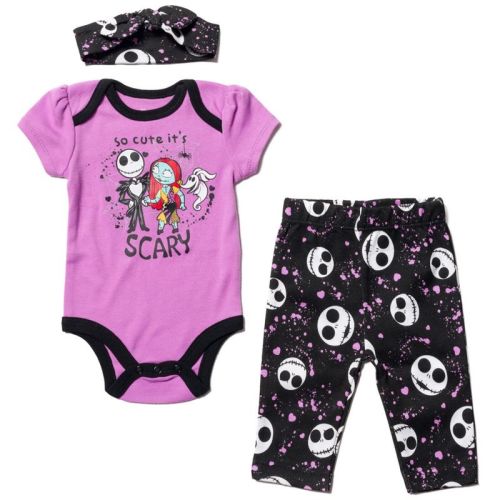 Disney Nightmare Before Christmas Sally Jack Skellington Newborn Baby Girls Bodysuit Pants Headband 3-6 Months