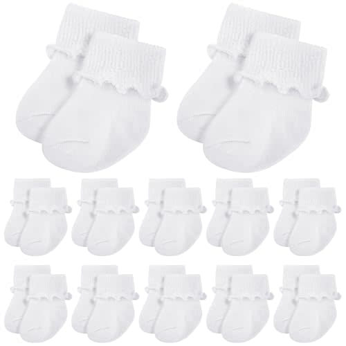 Toulite 12 Pairs Preemie Newborn Baby Ankle Socks Ruffle Turn Cuff Cotton Non-slip Warm Socks for Girls and Boys Infant