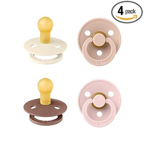 BIBS Pacifiers - Colour 4-Pack | BPA Free Baby Pacifier | Round Nipple Binkies | Natural Rubber Latex Soother | Made in Denmark | Size 1 (0-6 Months) | Blush Mix
