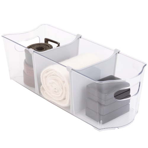 Mainstays Closet and Laundry Organizer Bin with Removable Dividers, 16" L x 6" W, Clear