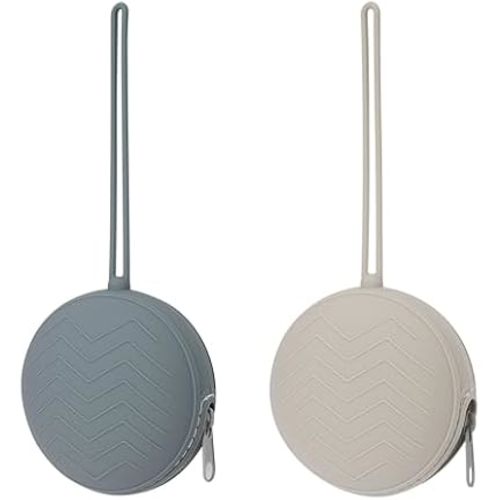 2 Pack Silicone Pacifier Holder Case, Light Grey/Tradewinds