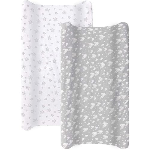 Biloban Lot de 2 housses de matelas à langer 100 % coton tricoté doux pour filles et garçons, étoile grise