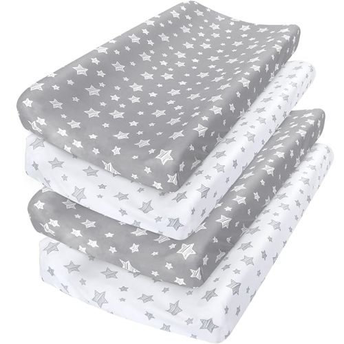 Changing Pad Cover for Boys 4 Pack, Lovely Print Soft Unisex Diaper Change Table Sheets, Fit 32"x16" Contoured Pad, Comfy Cozy 4-Pack Cradle Sheets