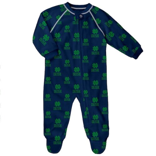 Notre Dame Fighting Irish Outerstuff Newborn and Infant All-Over Print Raglan Full-Zip Coverall - Navy