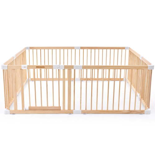 HARPPA Wooden Baby Playpen with Gate, Adjustable Panel Play Yard Fence for Toddlers, Greenguard gold certified,60" x 71.5" x 24"