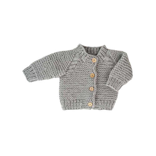 Garter Stitch Cardigan Sweater, Ice Grey