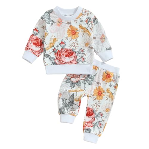 Fernvia Toddler Baby Girl Clothes 3 6 9 12 18 24 Months Fall Outfits Solid Long Sleeve Sweatshirt Tops + Pants Set