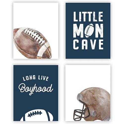 heilkee Football Wall Art for Boys Bedroom Teen Boy Room Decor Vintage Sports Theme Nursery Pictures for Kids Set of 4(UNFRAMED 8x10in)