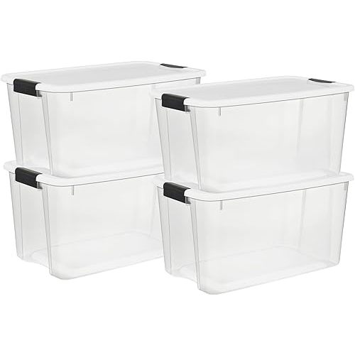 Sterilite 4-Pack Ultra Latching Box, Storage Bins with Lids, Clear Plastic, 70 Quart - Heavy-Duty Organizing Containers for Closet, Bathroom, and Office
