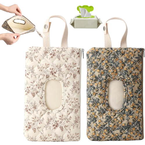Floral Quilted Baby Wipe Holder, Portable Diaper Pouch for Stroller and Travel, Hands-Free Diaper Bag Organizer for Moms