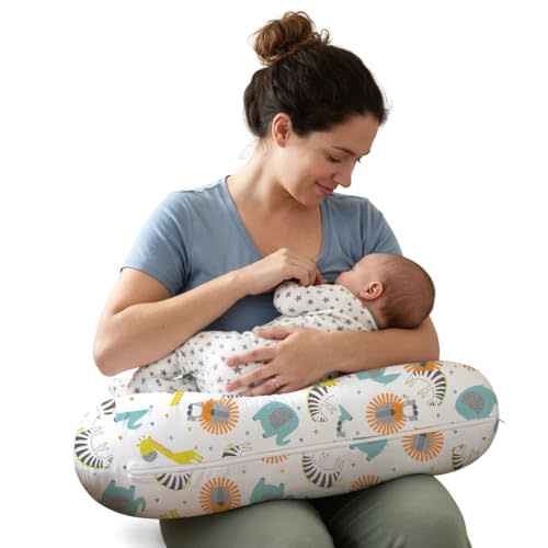 Little Grape Land Ergonomic Nursing Pillow,New Breastfeeding Pillows Support for Mom and Baby,Breathable and Soft with Cute Washable Cover, Multi-Use Feeding Pillow for 0–12 Months, Animals