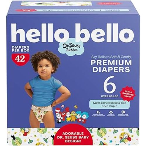 Hello Bello Dr. Seuss Babies Premium Diapers, Size 6, 42 Count: Softness & Protection for Sensitive Skin