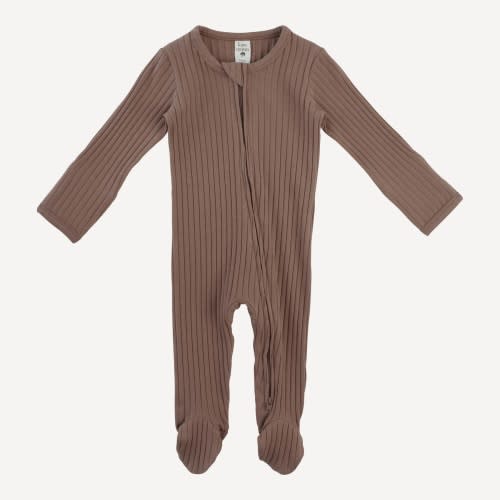 long sleeve two way zipper footie | chocolate | organic cotton wide rib