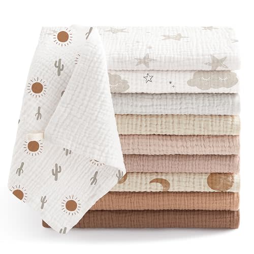 Bearmoss Muslin Burp Cloths 100% Cotton Cloths Baby Burp Cloths Muslin Washcloths Ultra-Absorbent Soft Baby Face Towel Burping Clothes for Newborn Burp Cloths Baby Boys and Girls 20"x10"(ApricotAsh)