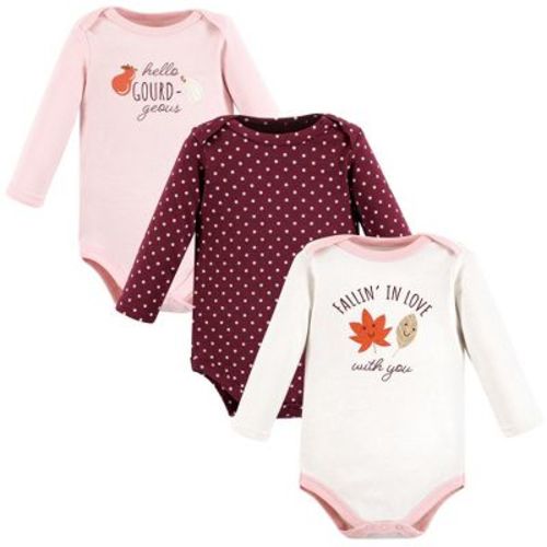 Hudson Baby Infant Girl Cotton Long-Sleeve Bodysuits, Fall 3-Pack, 0-3 Months