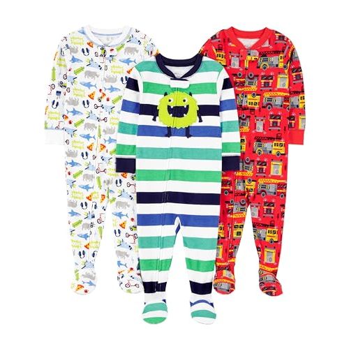 Simple Joys by Carter's Toddlers and Baby Boys' Snug-Fit Footed Cotton Pajamas, Pack of 3