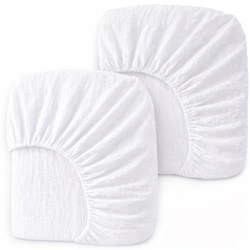 PET REJOIR 2 Pack Muslin Fitted Crib Sheets for Baby Girls & Boys-Neutral Breathable Crib Mattress Protector for Standard Crib Mattress (28"x 52") -White Crib Sheets No Slip Toddler Cotton Bedding