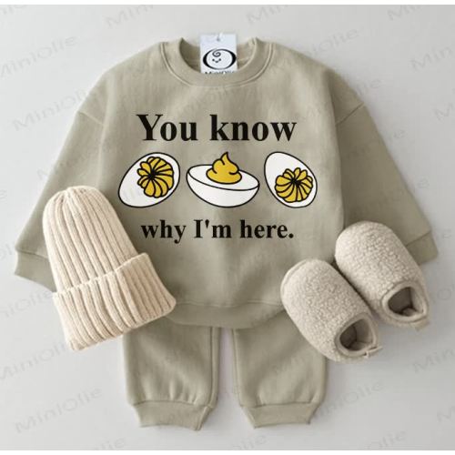 YOU KNOW WHY I'M HERE Baby Devil Egg Sweatshirt 2-piece Set