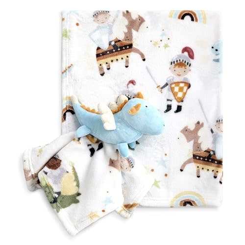 Evolur Good Knight 2 Piece Gift Set, Includes Blanket with Lovey, Warm and Cozy Baby Blanket, Machine Washable Nursery Bed Blanket, Soft and Charming Lovey