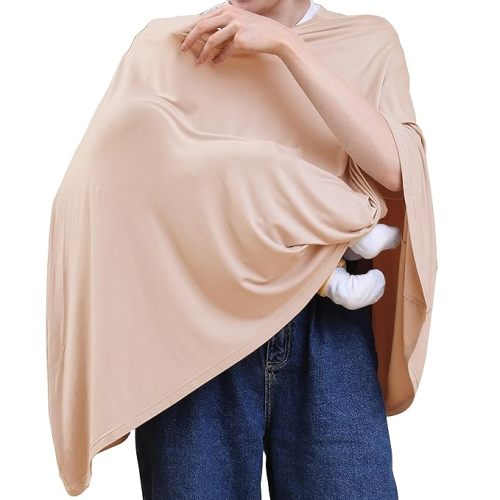 Nursing Cover for Breastfeeding, 360°Full Coverage Nursing Poncho, Rayon Soft & Breathable Breastfeeding Cover up (Smooth Rayon, Warm Natural Pink)