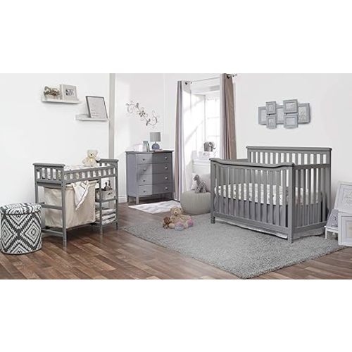 Sorelle Palisades 3-Piece Nursery Set with 4-in-1 Convertible Crib, 4-Drawer Dresser, Changing Table with Hamper, Baby Furniture Made of Wood, Non-Toxic Finish, Nursery Furniture Set - Grey