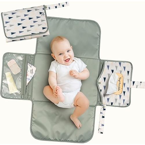 Tiny Twinkle Portable Diaper Changing Pad – Foldable, Waterproof & Compact Travel Changing Mat with Storage | Smart Wipes Pocket for On-The-Go Parents | Gift for Newborn Baby Girl & Boy(Varsity Flags)