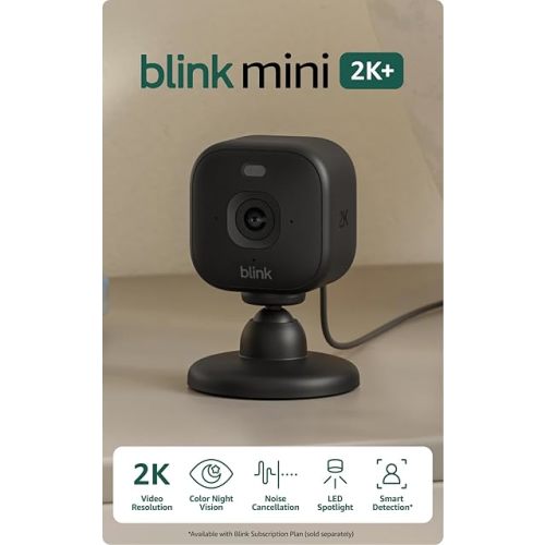 Blink Mini 2K+ (newest model) – Plug-in Home & Pet Security Camera with 2K video resolution, color night vision, enhanced audio, motion detection – 1 camera (Black)