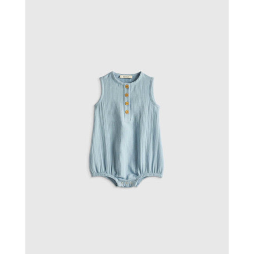 Quince Organic Cotton Gauze Bubble Romper in Ocean Breeze