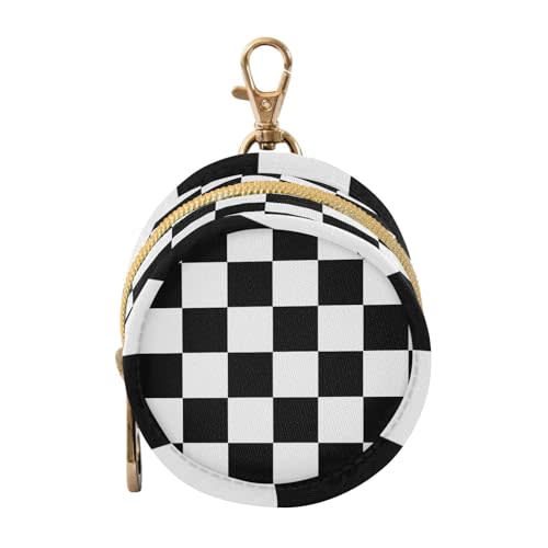 Pacifier Holder with Clip Pacifier Case for Diaper Bag Round Baby Pacifier Pouch Box Bag Portable Checkered Black and White