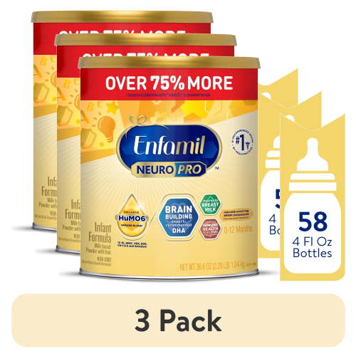 (3 pack) Enfamil NeuroPro Baby Formula, Brain Building Duo DHA & MFGM, Infant Formula Powder, 36.6 oz XL Value Can