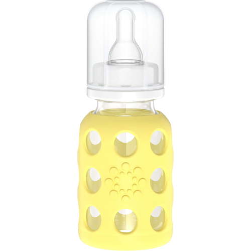 Lifefactory Glass Baby Bottle with Stage 1 Nipple and Protective Silicone Sleeve Banana 4 Oz