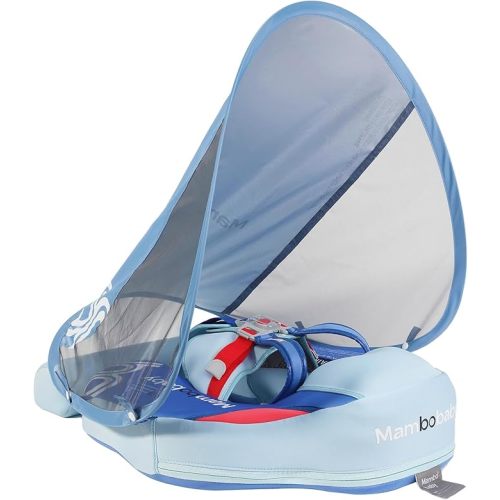 Mambobaby Baby Float with Canopy & Tail Non-Inflatable Baby Swim Float Upgrade Soft Infant Pool Float Sun Protection Newborn Pool Float 3-24 Months Skin-Friendly Material for Toddler Boys Girls