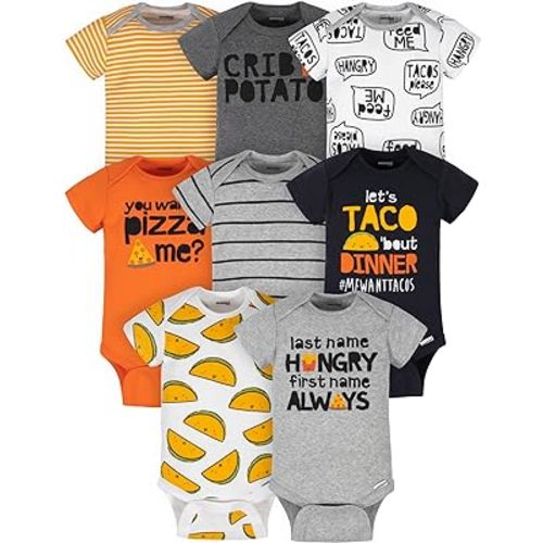 Onesies Brand baby-boys 8-pack Short Sleeve Mix & Match Bodysuits - 3-6 Months - Grey Hungry