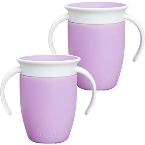 Munchkin Miracle 360 Cups for Toddlers sippy cups, toddler cups spill proof with Dentist Recommended Spoutless Design, BPA-Free Kids Cups, Easy to Clean, 7oz, 6 Months (Lilac, 2 Count)