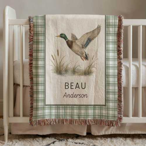 Personalized Mallard Duck Woven Throw Blanket With Name, Hunting Baby Receiving Blanket, Duck Nursery Decor, Newborn Boy Shower Gift