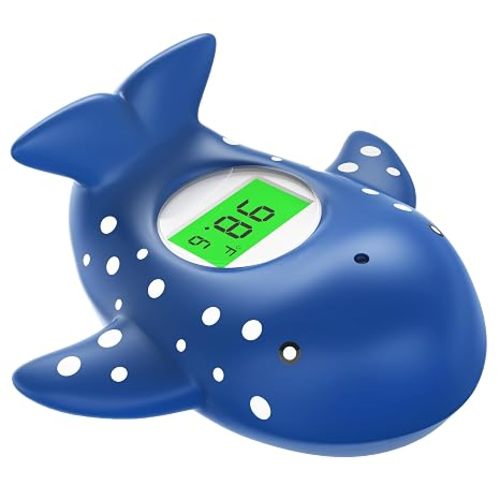 Baby Bath Thermometer for Infant & Toddler, Floating Digital Water Thermometer with 3‑Color LED Backlight, Baby Bath Toy, Hot & Cold Alert, BPA‑Free,Blue Whale