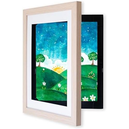 Dynamic Frames Li’l Davinci Art Cabinet, Stores up to 50 Pieces of 8.5 x 11 inch Art, Outer Wooden Frame Dimensions 11.75 x 14.75 inches, Changeable Kids Art Frame, Front Opening, Natural