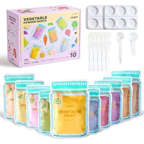 Jar Melo Washable Finger Paints Powder for Toddlers, Safe Paints for Baby's Hand and Feet, Non-Toxic Preschool Art and Craft Supplies, 10 Colors