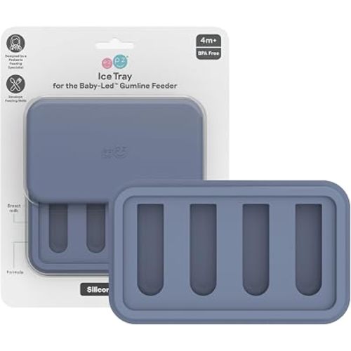 ezpz Ice Tray for the Baby-Led Gumline Feeder (Indigo) - 4 Months+ - Silicone Ice Tray for Breast Milk, Formula, or Purees - Four Compartments - Infant Essentials