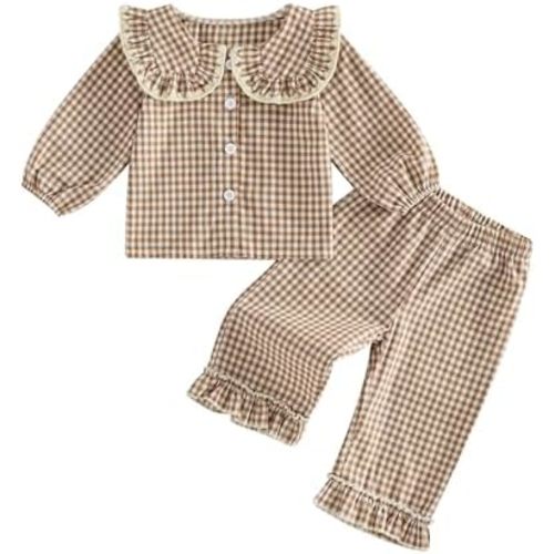Thorn Tree Girls Fall Outfits Long Sleeve Button Up Shirt Tops Plaid Linen Pants Toddler Girl Clothes Gingham Outfit