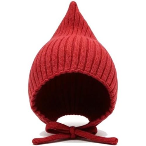 Knitted Earflap Beanie Hats Cute Red Crochet Skull Caps Lace-up Winter Warm Hat for 2T
