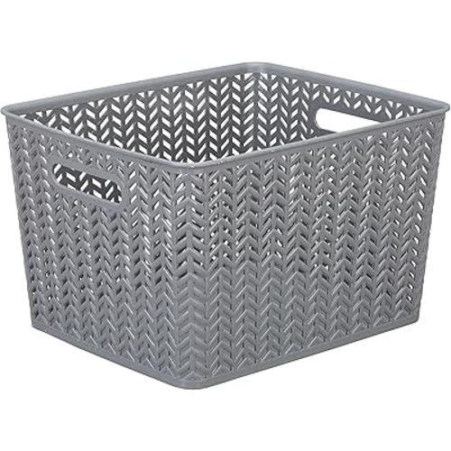 Simplify Large Herringbone Storage Bin, Grey (25175-GREY)