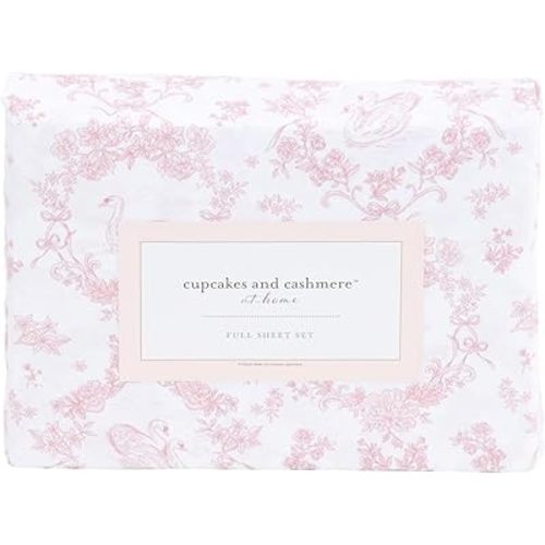 cupcakes and cashmere Pink Swan Toile Sheet Set, Twin
