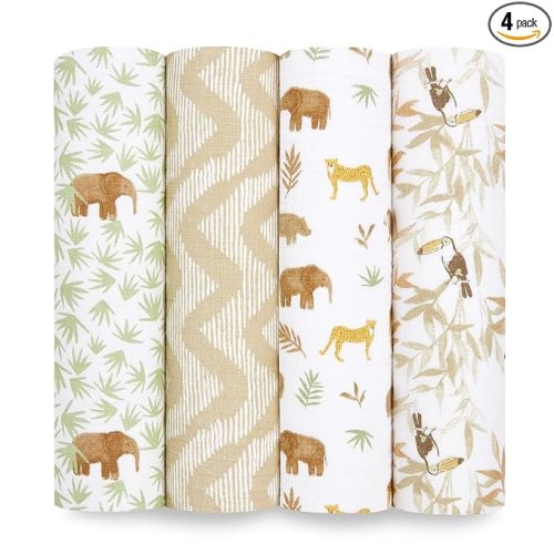 aden + anais Essentials Muslin Swaddle Blankets for Baby Girls and Boys, Newborn Receiving Blanket for Swaddling, 100% Cotton Baby Swaddle Wrap, 4 Pack, Tanzania