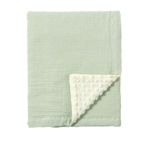 CREVENT 30''X40'' Organic Muslin Cotton Baby Blanket for Newborns, Soft Mink Backing, Essential for Baby Shower Birthday Gift - Green 75X100cm